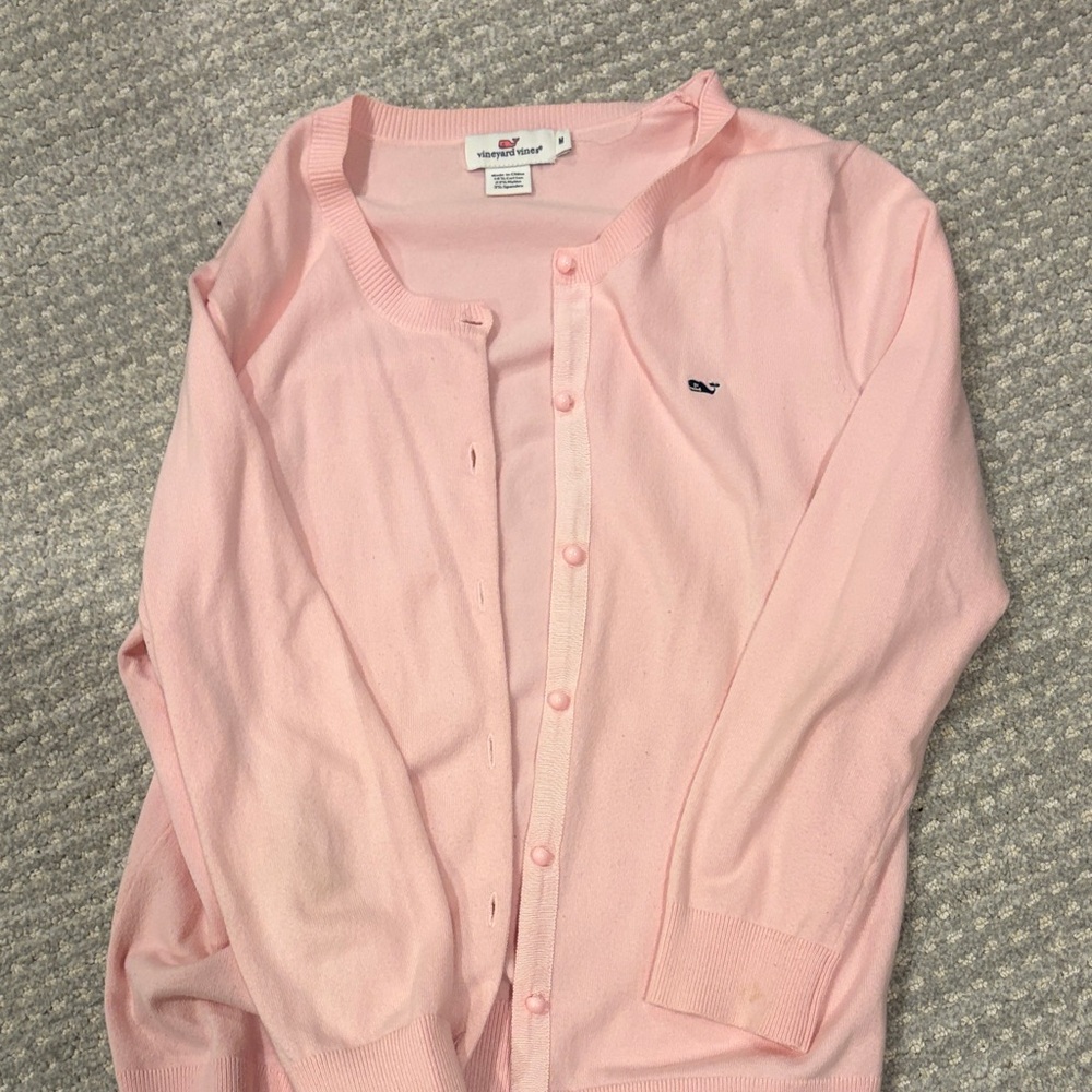 Vineyard Vines Pastel Pink Cotton Button-Front Cardigan